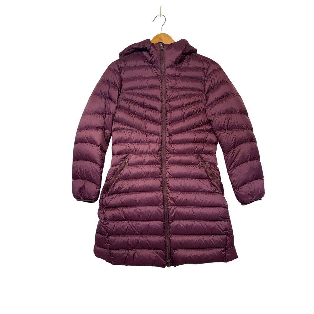 Lands End Womens Hooded Puffer Jacket Dark Plum Purple Quilted Mid Length XSmall